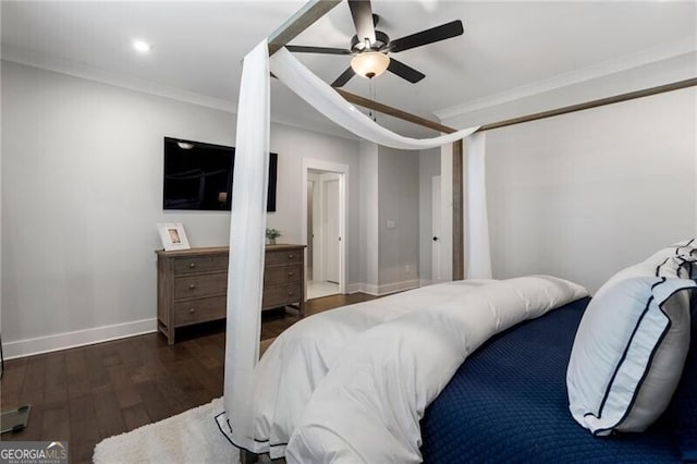 825 Maplewood Dr, Roswell, GA 30075 - bedroom featuring baseboards, recessed lighting, crown molding, a ceiling fan, and wood finished floors