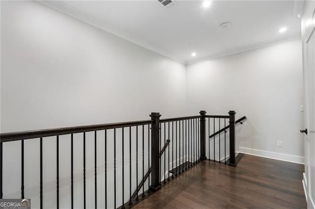 825 Maplewood Dr, Roswell, GA 30075 - stairway with recessed lighting, baseboards, ornamental molding, and wood finished floors
