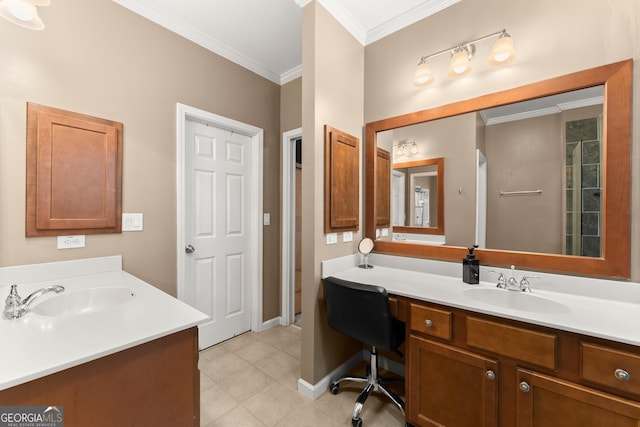 6058 Grand Reunion Dr, Hoschton, GA 30548 - full bath featuring tile patterned flooring, vanity, baseboards, and ornamental molding