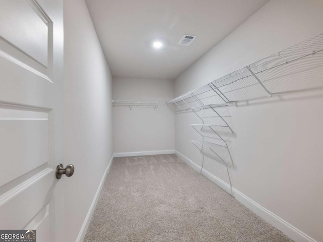 spacious closet featuring carpet and visible vents
