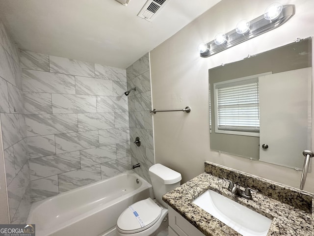 3539 Meadowridge Dr SW, Atlanta, GA 30331 - bathroom with toilet, vanity, visible vents, and  shower combination