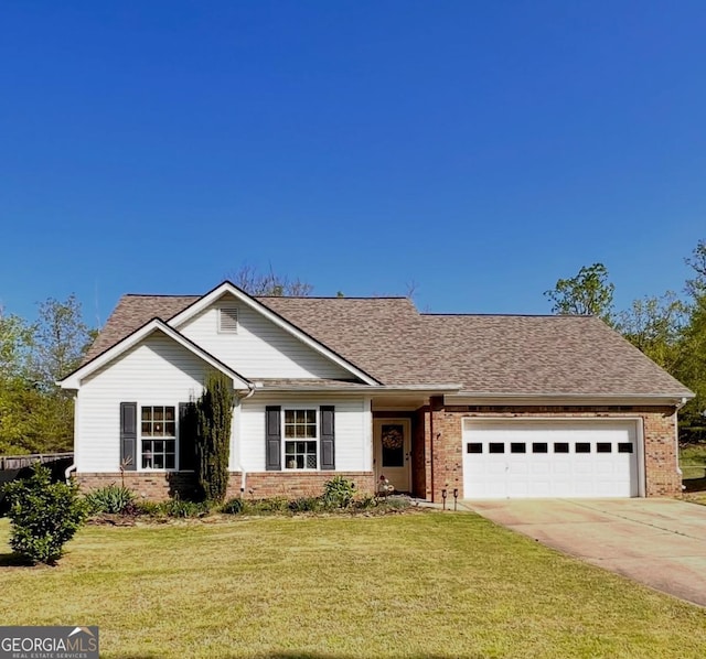33 Mountain View Dr, Rockmart, GA 30153 - single story home featuring brick siding, an attached garage, concrete driveway, and a front yard