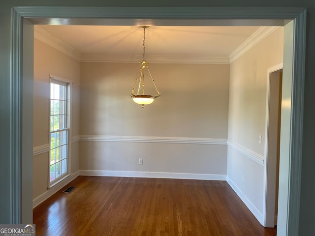 8100 Greens Mill Way, Loganville, GA 30052 - unfurnished dining area with dark wood-style floors, ornamental molding, and baseboards