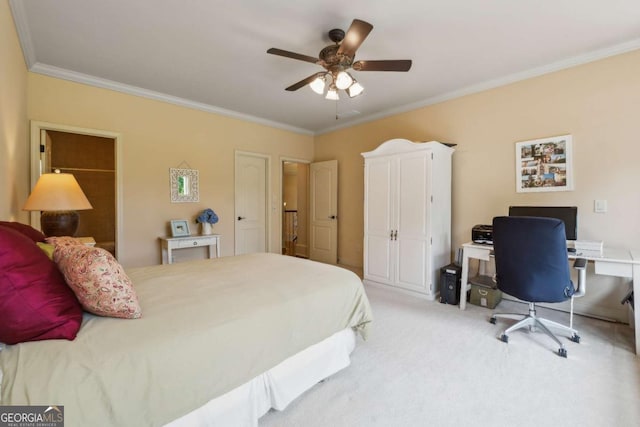 6935 Wakehurst Pl, Cumming, GA 30040 - bedroom featuring ornamental molding, carpet flooring, and a ceiling fan