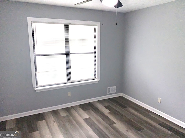 3261 Harbor Woods Rd, Decatur, GA 30034 - unfurnished room featuring ceiling fan, baseboards, dark wood-style floors, and visible vents