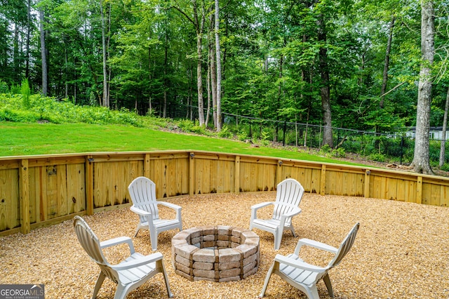 348 Bluegill Rd, Eatonton, GA 31024 - fenced backyard with an outdoor fire pit