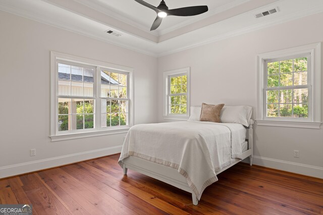 2091 Juliention Dr NE, Townsend, GA 31331 - bedroom featuring wood-type flooring, visible vents, and a tray ceiling