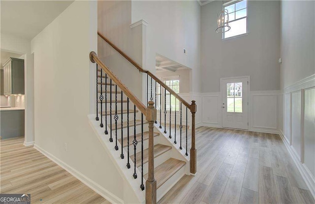 140 Cooper Cv E Lot 21, Fayetteville, GA 30215 - stairs with a high ceiling and wood finished floors