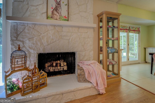 interior details featuring a fireplace