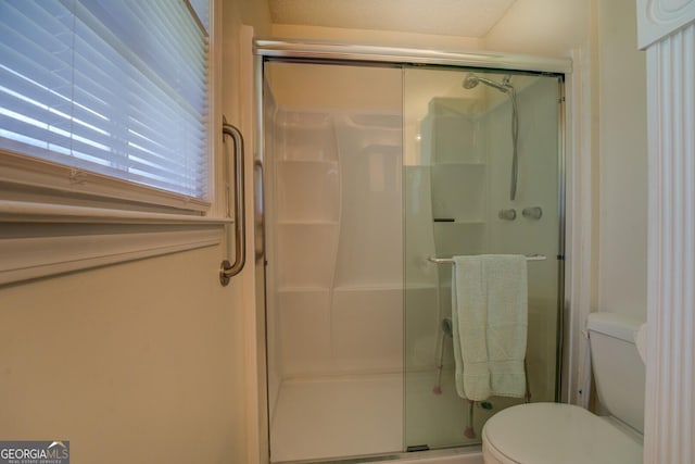 full bath with toilet and a stall shower