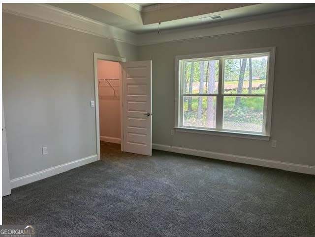3383 Milan Court Lot 4; Plapprox Sqft 1, Douglasville, GA 30135 - unfurnished bedroom featuring crown molding, carpet flooring, a walk in closet, and baseboards