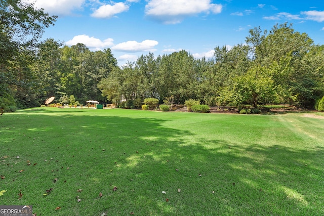 view of grassy yard with view of scattered trees