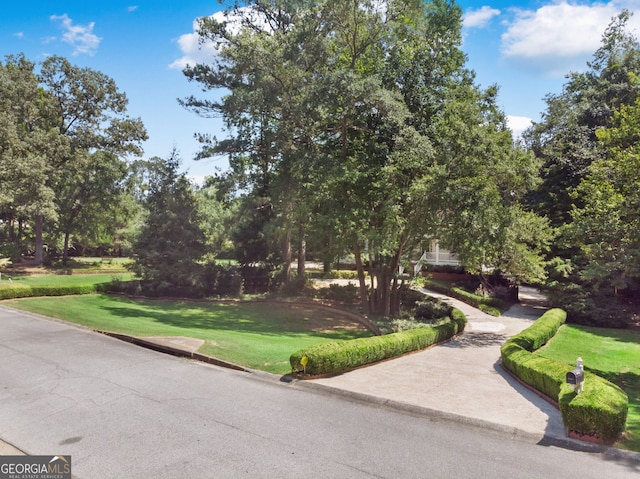 view of property's community with a lawn