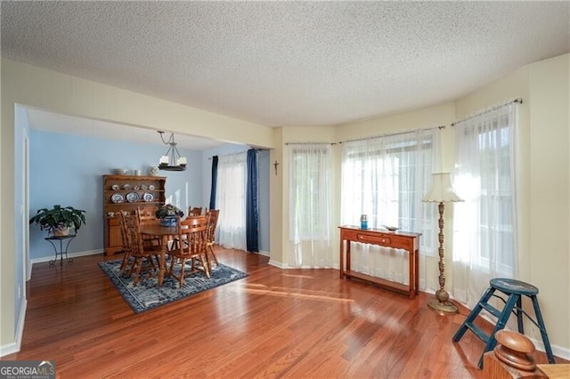 209 Red Fern Ct, Canton, GA 30114 - dining space featuring a textured ceiling, wood finished floors, baseboards, and a chandelier