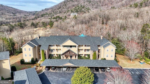 view from above of property with a mountainous background