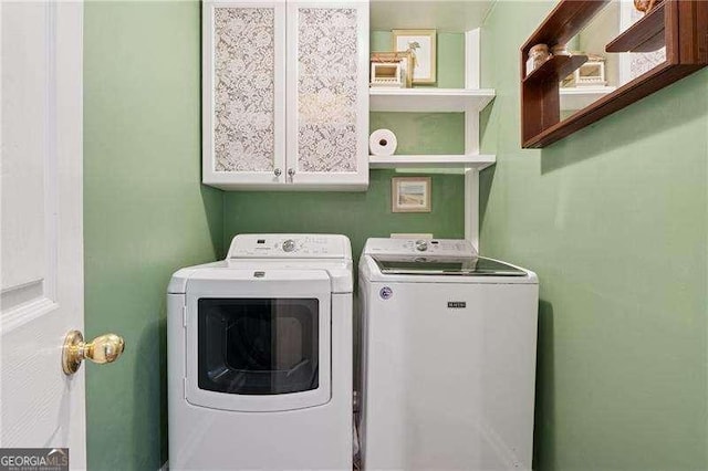 310 Kingspring Ct, Roswell, GA 30076 - clothes washing area with cabinet space and washing machine and clothes dryer