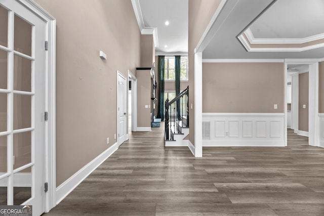 774 Mary Ann Dr NE, Marietta, GA 30068 - entryway featuring crown molding, wood finished floors, recessed lighting, and stairs