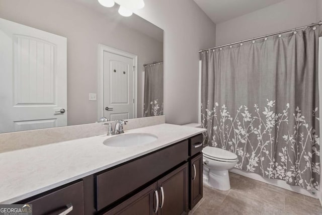 214 Leland Way, Woodstock, GA 30188 - bathroom with toilet, vanity, a shower with shower curtain, and tile patterned flooring