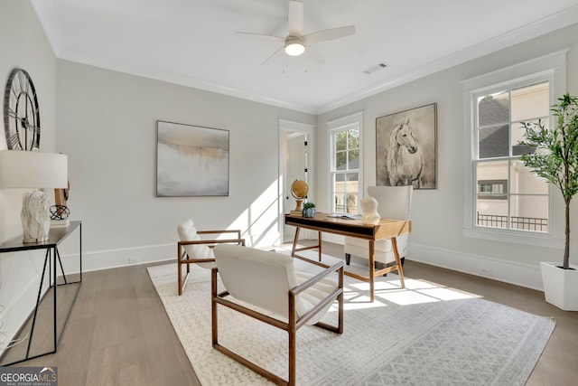 123 Candler Loop, Acworth, GA 30101 - office space featuring a ceiling fan, wood finished floors, and crown molding