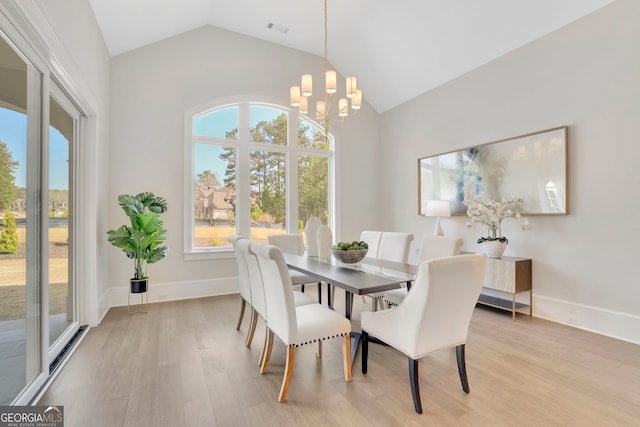 123 Candler Loop, Acworth, GA 30101 - dining room featuring plenty of natural light, lofted ceiling, light wood-type flooring, and a chandelier