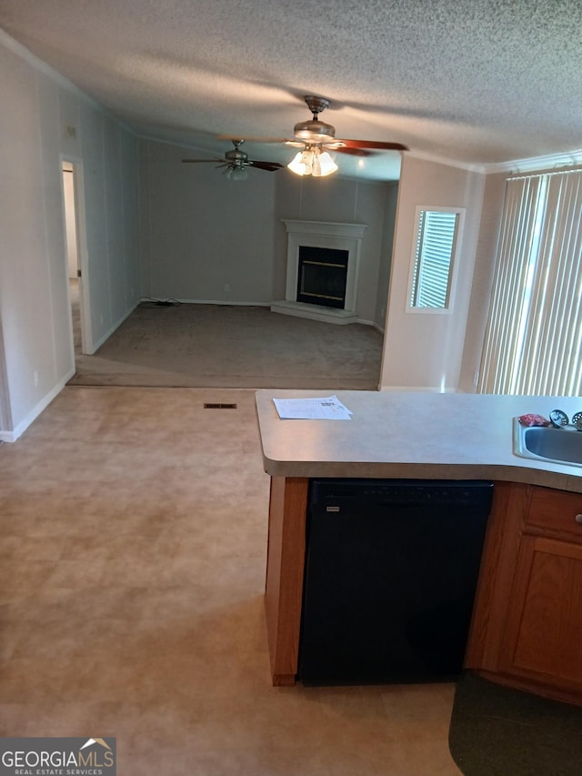 2791 Pulaski Rd, Statesboro, GA 30458 - kitchen with a sink, light countertops, ceiling fan, and black dishwasher