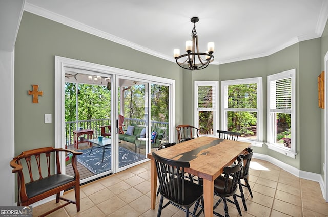 804 Eagleview, Anderson, SC 29625 - dining area featuring light tile patterned flooring, a chandelier, and ornamental molding