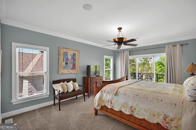 804 Eagleview, Anderson, SC 29625 - carpeted bedroom featuring multiple windows, ornamental molding, access to exterior, and ceiling fan