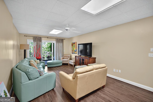 804 Eagleview, Anderson, SC 29625 - living room featuring dark wood-style flooring, ceiling fan, and a drop ceiling