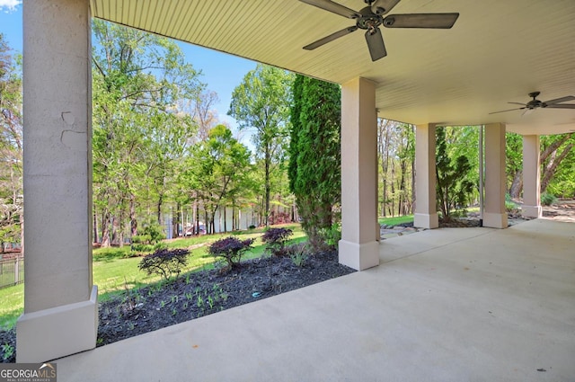 804 Eagleview, Anderson, SC 29625 - view of patio / terrace with a ceiling fan and view of wooded area