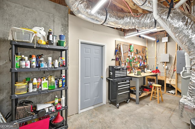 804 Eagleview, Anderson, SC 29625 - unfinished basement with a workshop area and electric panel