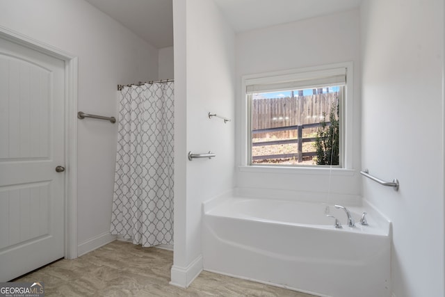 328 Spence Cir, Ball Ground, GA 30107 - bathroom with a bath and a shower with shower curtain