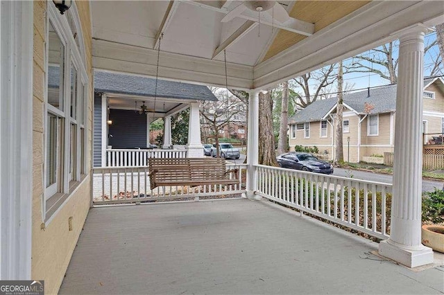 873 Monroe Cir NE, Atlanta, GA 30308 - view of patio with a residential view, ceiling fan, and covered porch