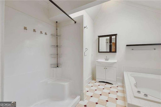 873 Monroe Cir NE, Atlanta, GA 30308 - bathroom featuring tile patterned floors, vanity, a bathing tub, and walk in shower