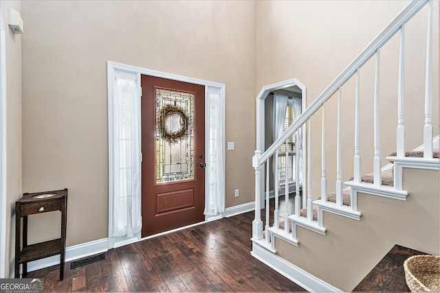 60 Bartlett Way, Dallas, GA 30157 - foyer with stairs, hardwood / wood-style floors, baseboards, and a high ceiling
