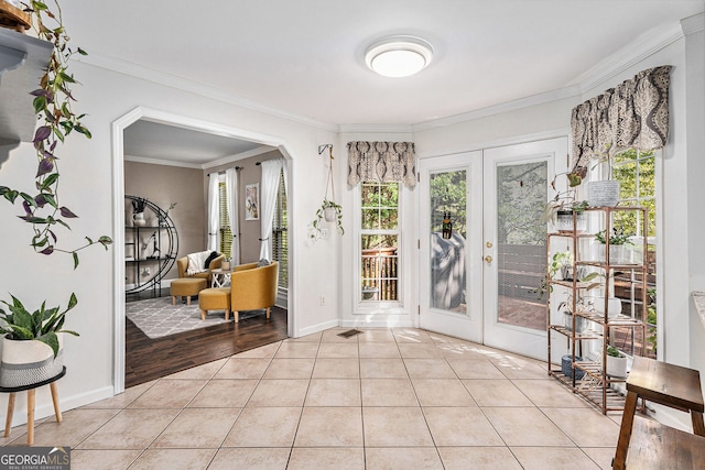 60 Bartlett Way, Dallas, GA 30157 - foyer with french doors, healthy amount of natural light, crown molding, and light tile patterned floors