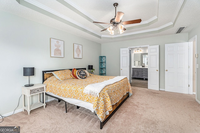 60 Bartlett Way, Dallas, GA 30157 - bedroom featuring a tray ceiling, carpet flooring, ornamental molding, baseboards, and ensuite bathroom