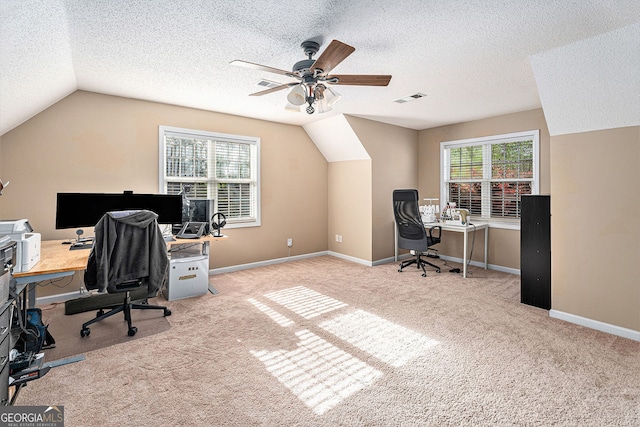 60 Bartlett Way, Dallas, GA 30157 - office space featuring a ceiling fan, carpet floors, lofted ceiling, baseboards, and a textured ceiling