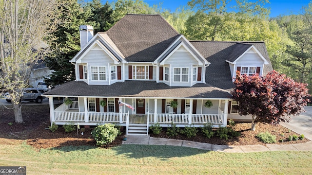 60 Bartlett Way, Dallas, GA 30157 - view of front facade with a porch, a chimney, a front yard, and a shingled roof