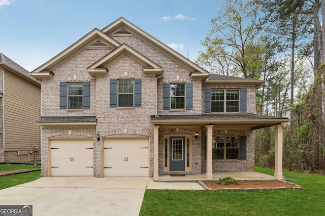 3892 Trillium Wood Trl, Snellville, GA 30039 - craftsman-style house featuring concrete driveway, brick siding, a garage, a porch, and a front yard