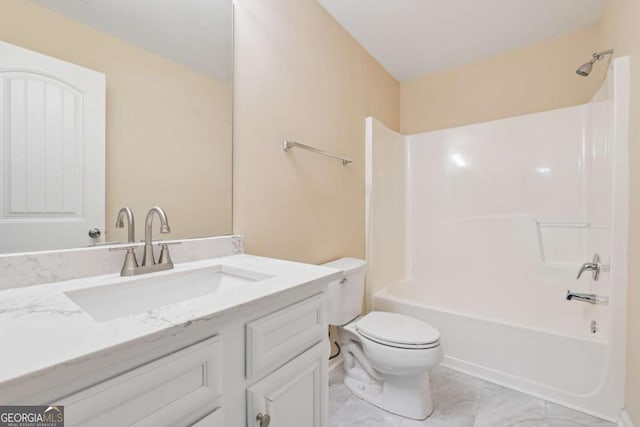 3892 Trillium Wood Trl, Snellville, GA 30039 - full bath with vanity, shower / bathtub combination, and marble finish flooring