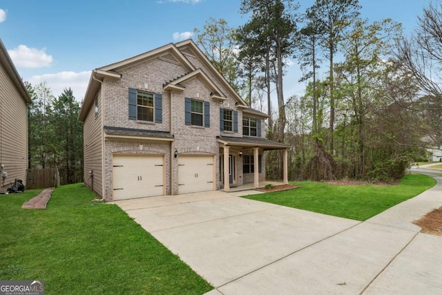3892 Trillium Wood Trl, Snellville, GA 30039 - view of front of home featuring brick siding, concrete driveway, a garage, and covered porch
