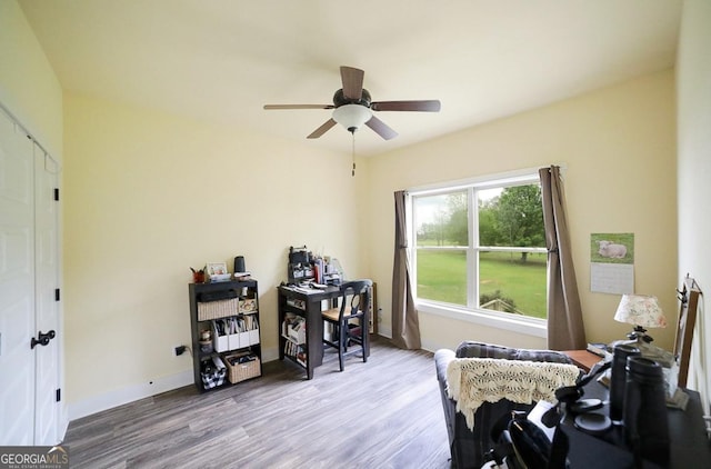 393 Old Good Hope Rd, Good Hope, GA 30641 - home office with ceiling fan, wood finished floors, and baseboards