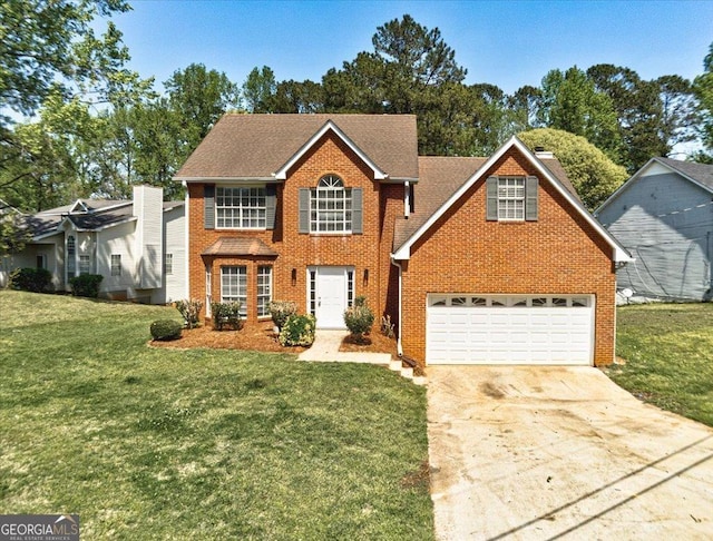 3612 River Mill Ct, Ellenwood, GA 30294 - view of front of house featuring brick siding, a front lawn, a shingled roof, and driveway