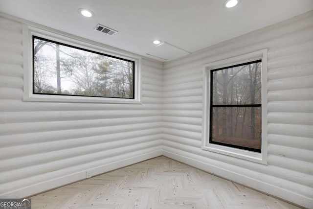 155 Indian Bend Dr, Lagrange, GA 30240 - spare room featuring rustic walls, visible vents, and recessed lighting