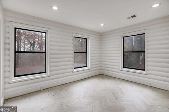 155 Indian Bend Dr, Lagrange, GA 30240 - spare room featuring visible vents, log walls, and recessed lighting
