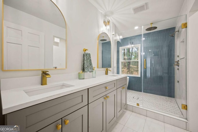 2433 Helmsdale Dr NE, Atlanta, GA 30345 - full bathroom featuring a stall shower, a sink, visible vents, and tile patterned floors