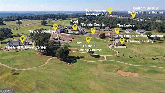 birds eye view of property featuring golf course view