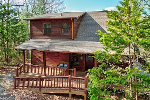425 Rhonda Ln, Mineral Bluff, GA 30559 - rear view of house with roof with shingles and a wooden deck