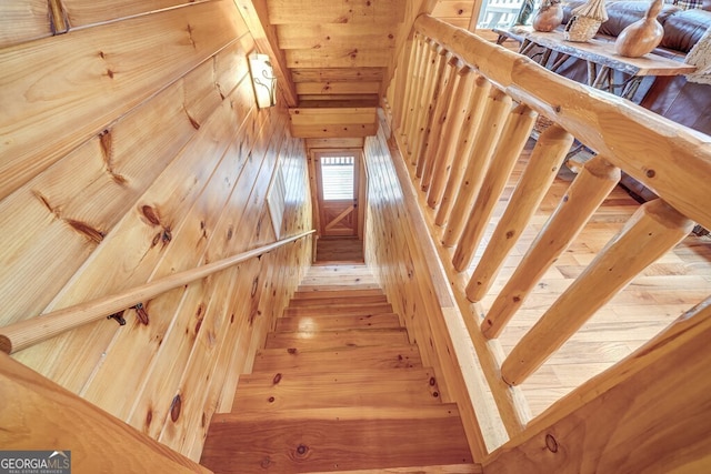 425 Rhonda Ln, Mineral Bluff, GA 30559 - stairway featuring wood walls and wood finished floors