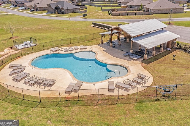 219 Rusty Plow Ln Unit 69, Perry, GA 31069 - community pool featuring a residential view, a yard, a patio area, a gazebo, and fence